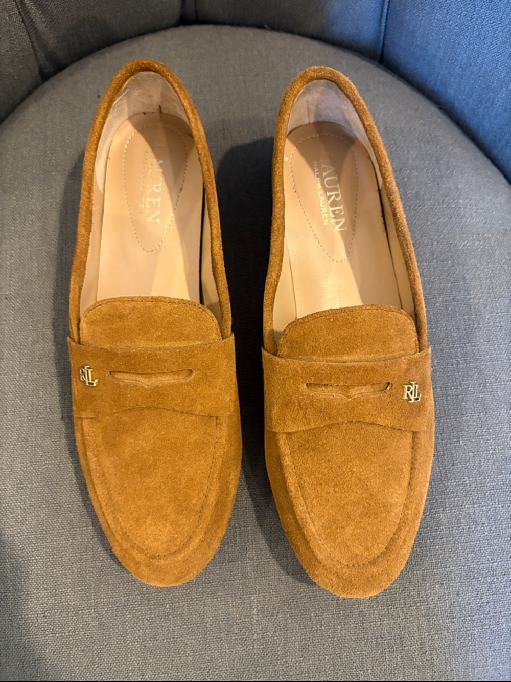 Ralph Lauren Suede Penny Loafers — Cognac Brown